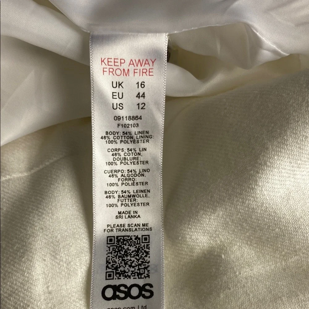 ASOS White Linen Blazer – Size 12 – NWT – Lightweight Summer Layer - Picture 6 of 6